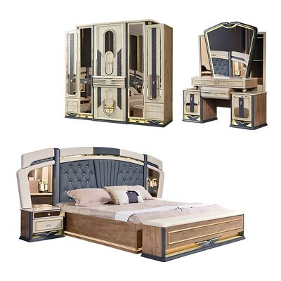 غرفة نوم Chambre a Coucher كاملة من مجموعات غرف النوم الفاخرة بحجم كينغ وغرفة منزلية بإطار خشبي مزدوج ومجموعة أثاث غرف النوم الفاخرة الحديثة