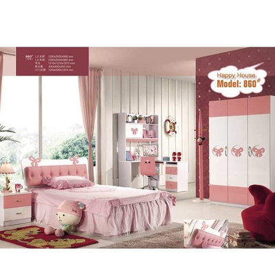أثاث غرفة نوم للأطفال من الخشب الصلب باللون الوردي لفيلا OEM ODM