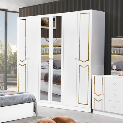 إطار خشبي أبيض عالي اللمعان سرير مزدوج جناح فاخر بحجم الملك تصميم حديث Mdf مجموعة كاملة أثاث غرفة النوم