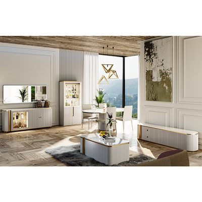 تصميم حديث طاولة طعام كبيرة بيضاء خشبية وكرسي 4 مقاعد أثاث المنزل طاولة طعام الرخامية لـ 6