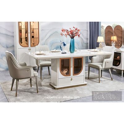 طاولة طعام فاخرة وكرسيات 6 مقاعد أثاث المنزل التخزين الأبيض الكامل الحالي