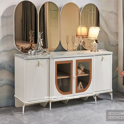 طاولة طعام فاخرة وكرسيات 6 مقاعد أثاث المنزل التخزين الأبيض الكامل الحالي