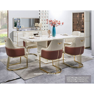 طقم طاولة طعام فاخرة حديثة بيضاء 6 مقاعد أثاث غرفة طعام خشبية مجموعة طاولة طعام كاملة بإطار خشبي 4 كراسي