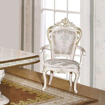 طاولة طعام خشبية كلاسيكية عتيقة بيضاء مع 6 كراسي، مجموعة طعام أوروبية ملكية كبيرة من الخشب، أثاث فاخر لغرفة الطعام في المنزل