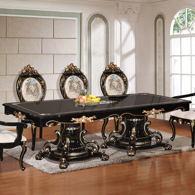 طقم طاولة طعام فاخر على الطراز الكلاسيكي الأوروبي مع 6 كراسي، أثاث منزلي كامل، طراز عتيق، خشبي، كبير، لغرفة الطعام