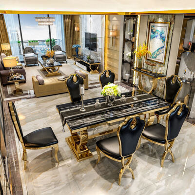 طاولة طعام خشبية فاخرة على الطراز الأوروبي الملكي، طاولة طعام معدنية فاخرة على الطراز التركي الملكي ومجموعة كراسي 6 مقاعد، أثاث منزلي 8 مقاعد، طاولة طعام خشبية كلاسيكية كبيرة لغرفة الطعام