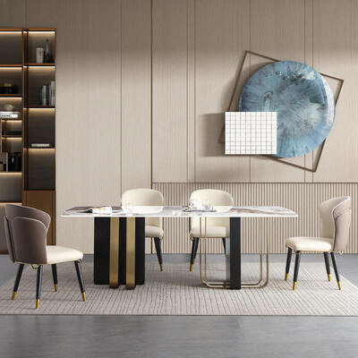طاولة طعام ومقعد معدني ملكي حديث التصميم 6 مقاعد أثاث المنزل غرفة طعام طاولة طعام رخامية ذهبية
