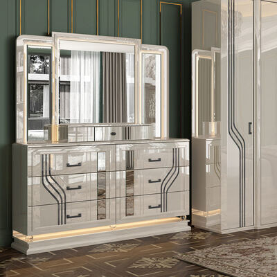 طقم أثاث غرفة نوم فاخرة كاملة مع سرير مزدوج على الطراز التركي الحديث للبالغين، إطار خشبي، تخزين منزلي، فاخر، بحجم كينغ