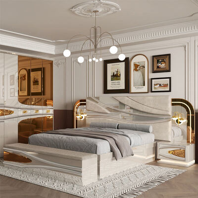 مجموعات غرف نوم فاخرة حديثة كاملة من الخشب سرير مزدوج غرفة تركية ملكية إطار خشبي مجموعة أثاث غرفة نوم منزلية كاملة