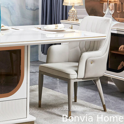 طاولة طعام فاخرة وكرسيات 6 مقاعد أثاث المنزل التخزين الأبيض الكامل الحالي