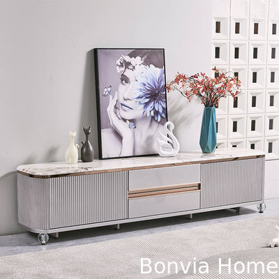 تصميم عصري فاخر طاولة تلفزيون خشبية أثاث منزلي درج تخزين رخام سطح ألواح حجرية كبير طويل خشب غرفة معيشة خزانة تلفزيون