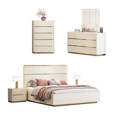 أماكن فاخرة خفيفة Meuble De Chambre أطقم غرف نوم كاملة حديثة أثاث خشبي إطار مزدوج فاخر طقم غرفة نوم بحجم كينغ