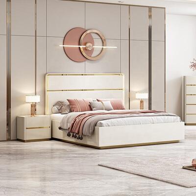 أماكن فاخرة خفيفة Meuble De Chambre أطقم غرف نوم كاملة حديثة أثاث خشبي إطار مزدوج فاخر طقم غرفة نوم بحجم كينغ