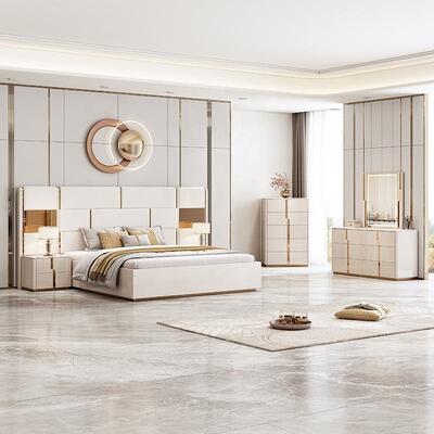 التصميم الجديد الفاخر الحجم الملكي سرير مزدوج أثاث غرف النوم الحديثة المجموعة غرف النوم الخشبية المجموعات مع طاولة الملابس صندوق الأدراج