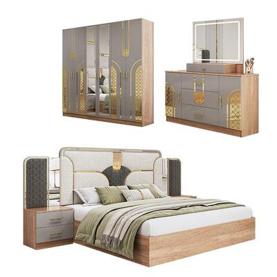 مجموعات غرف نوم تركية كاملة من Chambre a Coucher، غرفة نوم بحجم كينغ، إطار خشبي مزدوج، مجموعة أثاث غرف النوم الحديثة الفاخرة الرخيصة