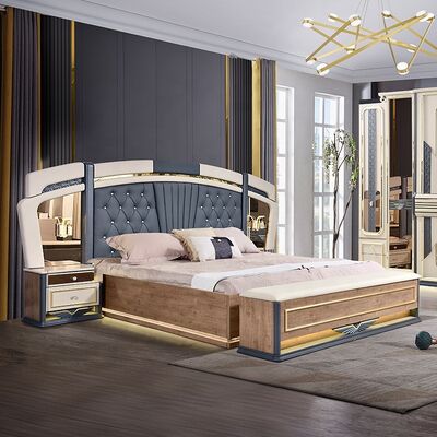 غرفة نوم Chambre a Coucher كاملة من مجموعات غرف النوم الفاخرة بحجم كينغ وغرفة منزلية بإطار خشبي مزدوج ومجموعة أثاث غرف النوم الفاخرة الحديثة
