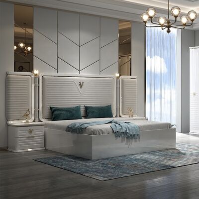 تصميم جديد كامل مجموعة غرف النوم الحديثة 5 قطع إطار خشبي مزدوج مزدوج كامل الحجم العصري الفاخر