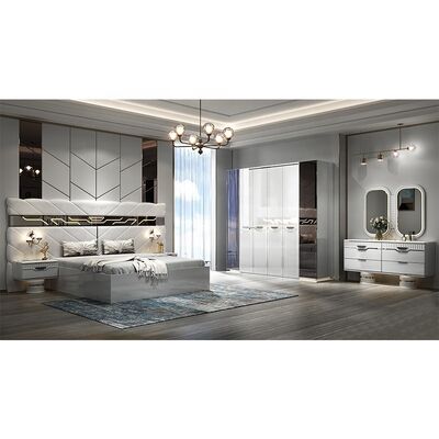 تصميم جديد كامل مجموعة غرف النوم الحديثة 5 قطع إطار خشبي مزدوج مزدوج كامل الحجم العصري الفاخر