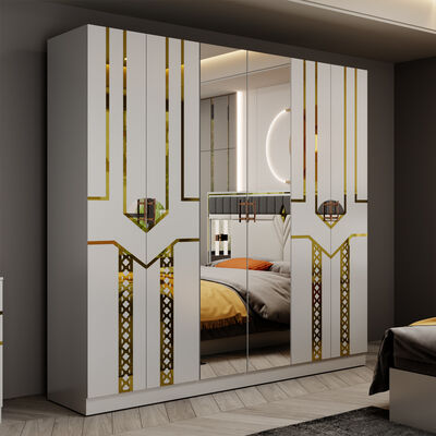 طقم أثاث غرفة نوم فاخر من الجلد المزدوج بتصميم عصري، سرير كينج، خزانة ملابس، تسريحة، مقاس كوين، خشبي، بالجملة