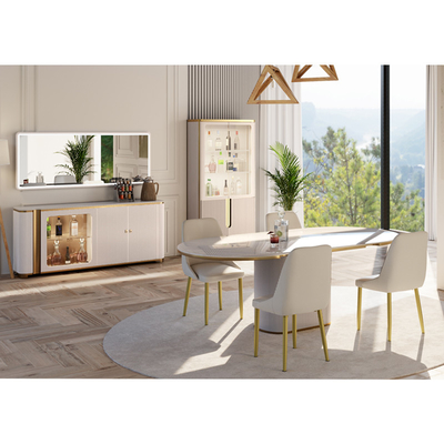 تصميم حديث طاولة طعام كبيرة بيضاء خشبية وكرسي 4 مقاعد أثاث المنزل طاولة طعام الرخامية لـ 6